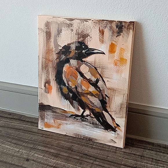 Original Crow Painting 11x14" Acrylic on Canvas - Ready to Hang - Signed - Picture 3 of 6